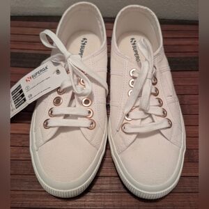 Superga Women's White Canvas Rose Gold Sneakers